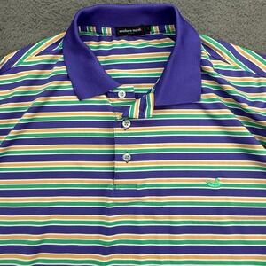 Southern Marsh Polo Shirt Mens L Purple Multi Color Striped Short Sleeve Golf